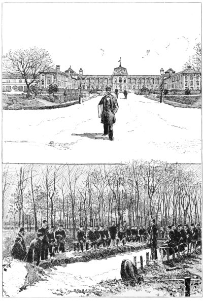 THE BUREAU DE BIENFAISANCE ASYLUM AT VINCENNES.
1. The Façade.      2. The Bowling Green.