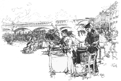 LE DÉBARCADÈRE DES BATEAUX-OMNIBUS: VENDORS OF
REFRESHMENTS.