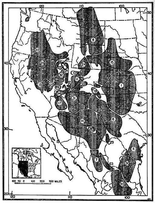 Distribution of subspecies of Dipodomys ordii.