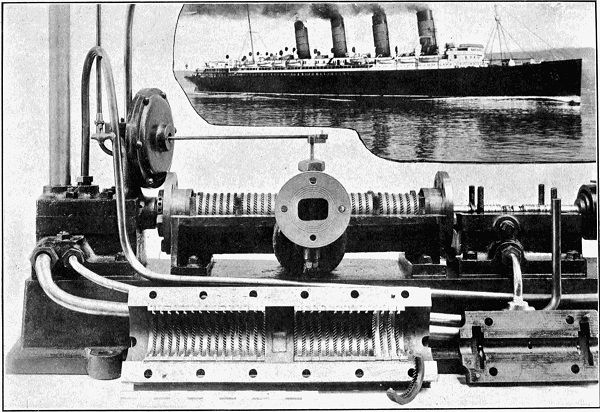 THE ORIGINAL PARSON'S TURBINE ENGINE AND THE
RECORD-BREAKING SHIP FOR WHICH IT IS RESPONSIBLE.