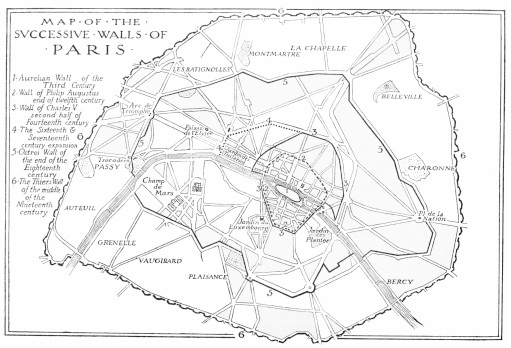 MAP OF THE SUCCESSIVE WALLS OF PARIS