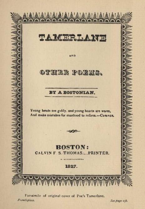 Facsimile of original cover of Poe's Tamerlane. *Frontispiece*. *See page* 138.