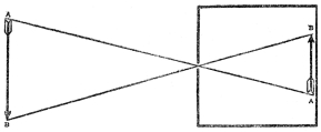 DIAGRAM OF A PINHOLE CAMERA

Showing how clear images can be formed by the use of a hole so small
that only pencils of light can pass through it to strike on the screen
at the back.