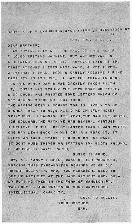 MARK TWAIN’S FIRST TYPEWRITTEN LETTER