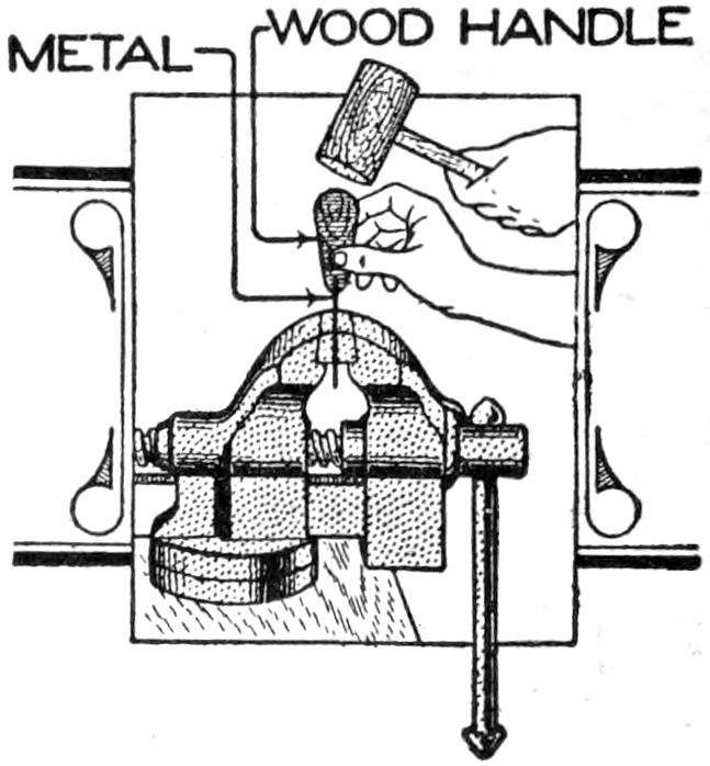 Driving metal into wooden handle